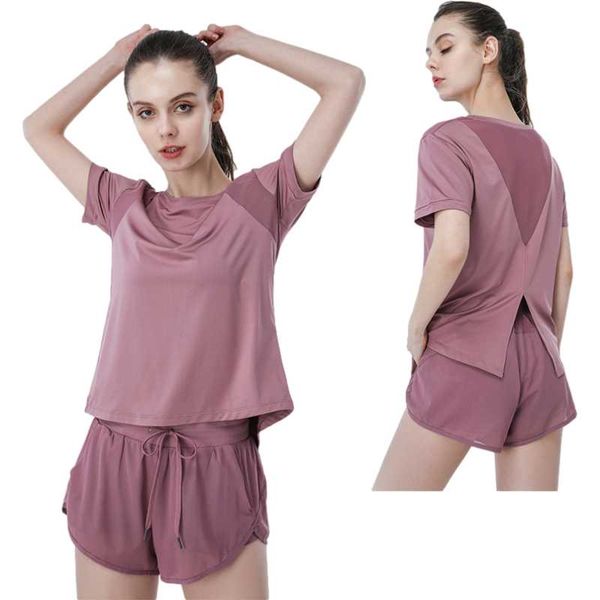 

gym clothing women's net yarn breathable sports suit short sleeve shorts yoga two-piece running quick-drying fitness, White;black