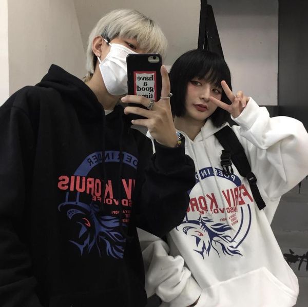 

women's hoodies & sweatshirts couples oversize women waterfall embroidery spring-autumn fashion ladies soft thick pullovers loose chic, Black