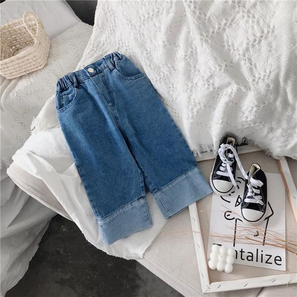 

jeans girls' korean baby casual medium waist wide leg pants boys fashion, Blue