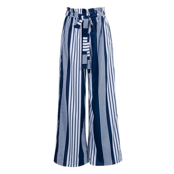 

women's pants & capris summer 2021 fashion clothes women striped loose casual wide leg high waist frill ruffle elegant ol trousers fema, Black;white