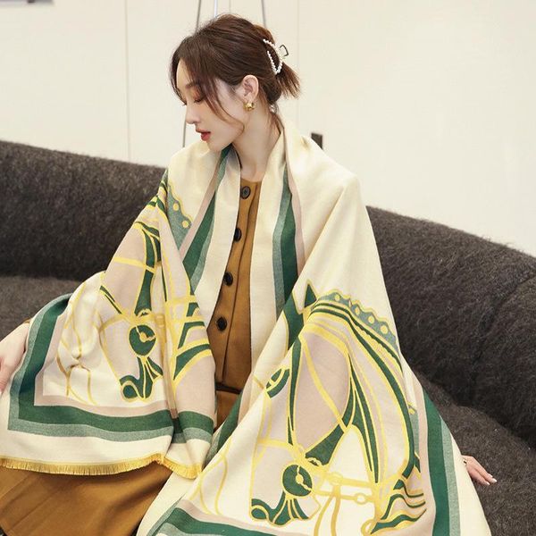 

scarves winter fashion double-sided women scarf oversize cashmere pashmina thick keep warm ladies all-match travel shawl, Blue;gray