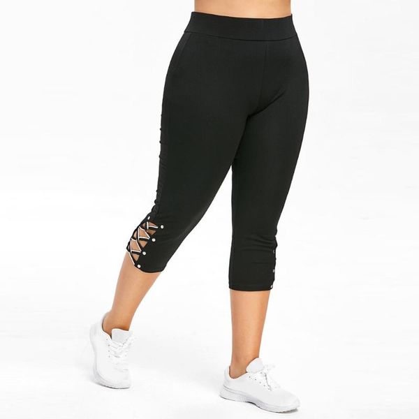 

women's leggings women high waist cropped trousers pants elastic bandage plus size, Black