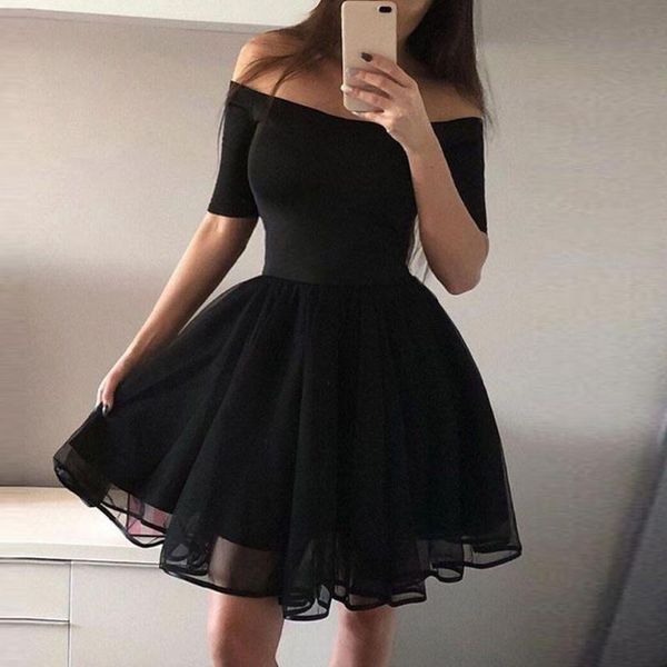 

casual dresses women off shoulder short sleeve mesh vintage gown evening party dress, Black;gray