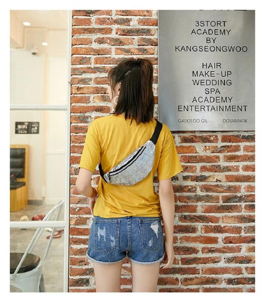 

bag female 2021 fashion wave laser waist coin purse messenger mobile phone bags