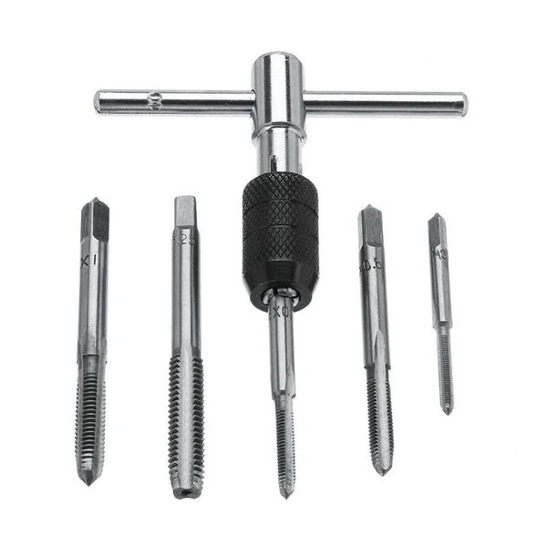 

hand tools 5pcs m3 m4 m5 m6 m8 tap drill set t handle ratchet with one wrench machinist tool for precise ratcheting action
