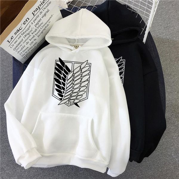 

men's hoodies & sweatshirts cartoon attack on giants wing boys girls kpop harajuku pattern oversize fleece loose pocket hoodie winter c, Black