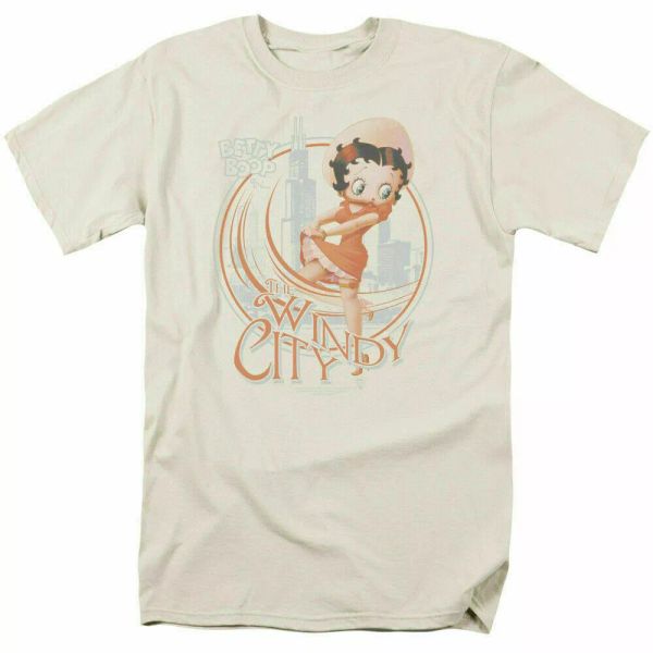 

betty boop the windy city t shirt mens licensed cartoon merch chicago cream, White;black