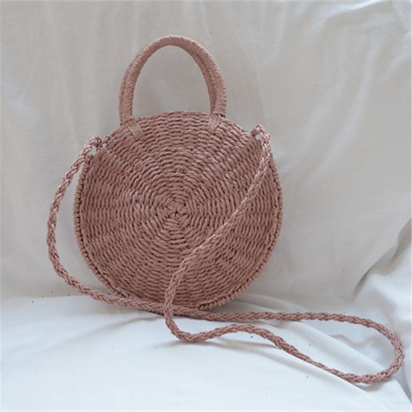 

rattan capacity designer wicker 2021 straw woven round hand fashion holiday shoulder women's bag, Black;red