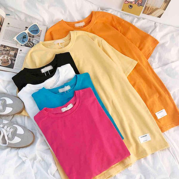 

mooirue summer boyfriend women shirt light color label round neck loose lazy show thin short sleeve tee 4dfo, White
