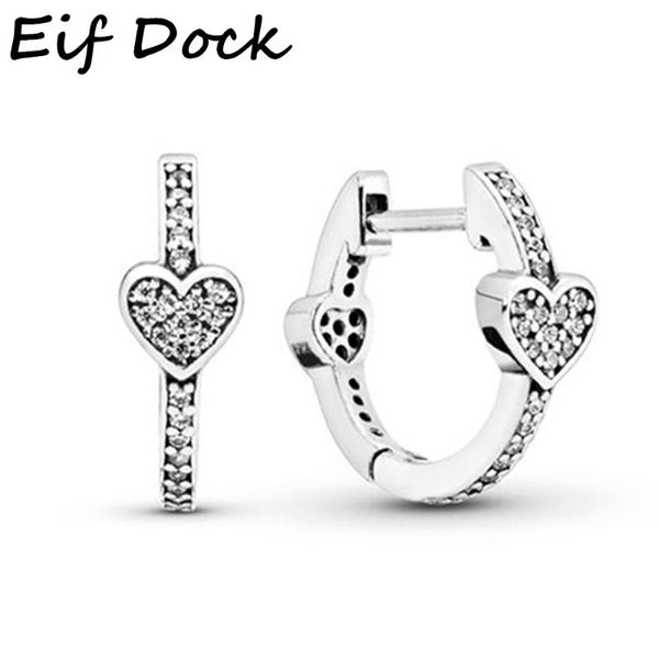 

hoop & huggie clear cubic zircon silver color pave heart stud earrings for women fashion band earring jewelry anniversary gift bijoux, Golden;silver