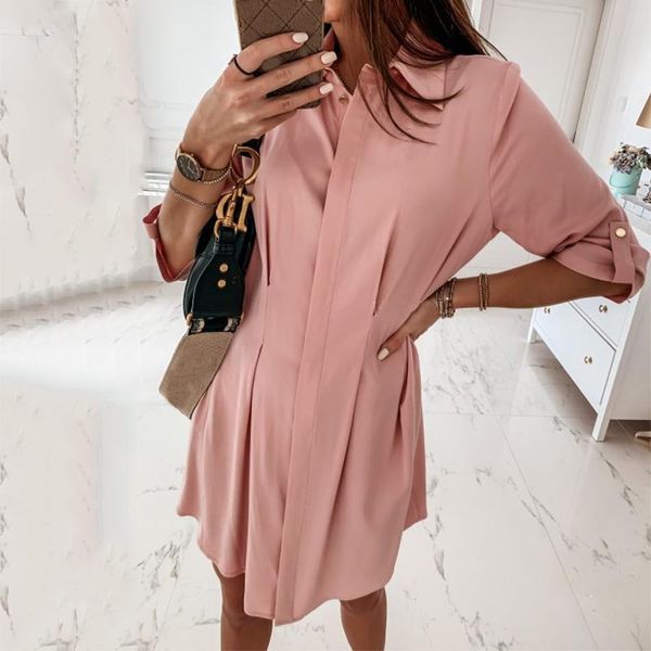 

plus size women office mini dress work casual solid color long sleeve blouse high waist shirt dresses femme robes streetwear, Black;gray