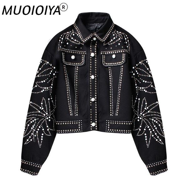 

women's jackets trendy jacket for women autumn winter beading coats long sleeve outerwear fashion runway designer clothes female chaque, Black;brown