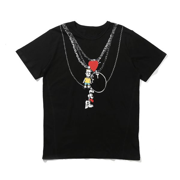 

high-quality t shirts for men men's hairdresser necklace jewelry personality loose large summer t-shirt hip hop women short sleeve size, White;black