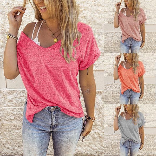 

loose t-shirts women jumper short sleeve v-neck woman pullovers female solid fashion cotton cloth undershit ac0592 women's t-shirt, White