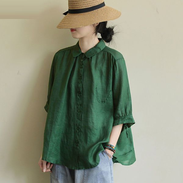 

t shirts summer arts style women half sleeve loose casual shirts turn-down collar single-breasted cotton blouse plus size m33 9tl1, White