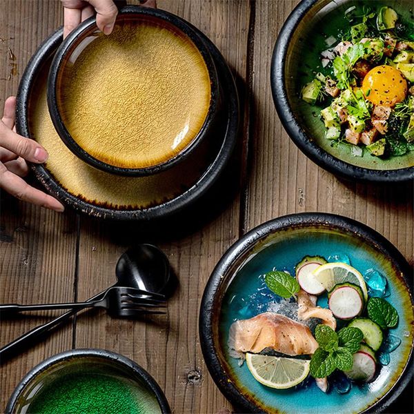

dishes & plates japanese style ceramic creative ice crack glaze dinner plate retro sushi steak dessert salad fruit dish kitchen tableware