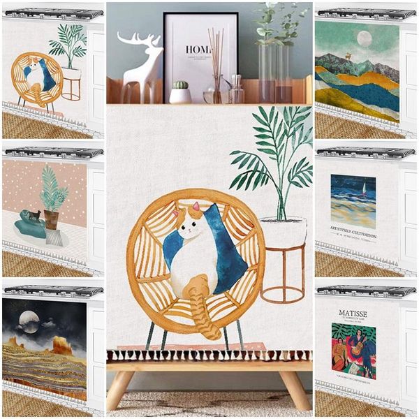 

curtain & drapes short cabinet dustproof half window treatment washable printed with tassel home decor