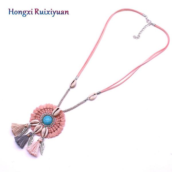 

pendant necklaces women boho ethnic tassel choker necklace leather rope chain vintage for wedding party jewelry, Silver