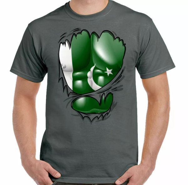 

packistan t-shirt men's resolution day flag cricket football torn, White;black