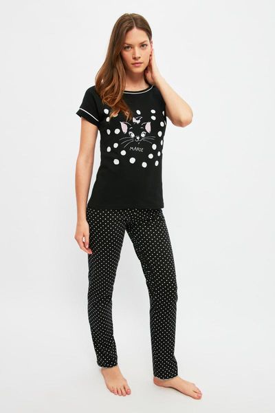 

men's sleepwear trendyol polka dot knitted pajamas set thmss21pt1507, Black;brown