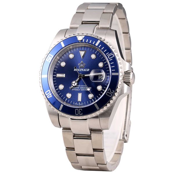 Reginald Watch Homens GMT Rotatable Bezel Japão Miyota 2115 Movt Cheio de Aço Inoxidável Relógios de Quartzo Relogio Masculino 210630