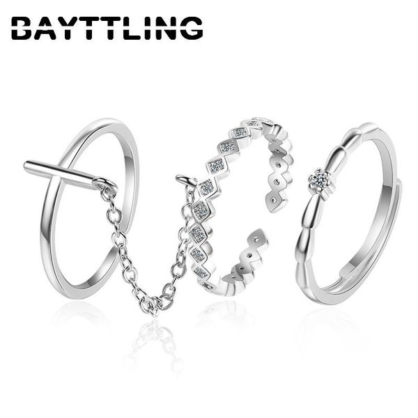 

cluster rings bayttling 925 sterling silver korean cross 3-piece open ring for women fashion zircon birthday gift jewelry, Golden;silver