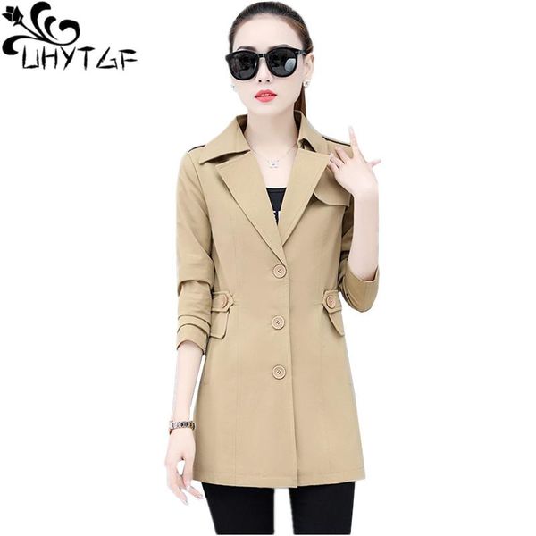 

women's trench coats uhytgf womens windbreaker solid wild single-breasted casual spring autumn coat female lapel slim plus size outerwe, Tan;black