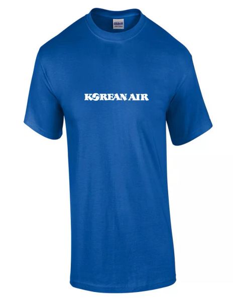 

korean air white logo asian airline royal blue cotton t-shirt, White;black