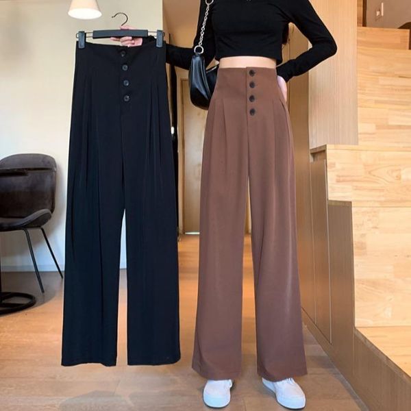 

women's pants & capris autumn korean version of 2021 high waist and wide leg suit loose, Black;white