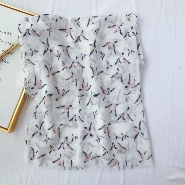 

scarves 2021 fashion bird print fringe shawls long women soft animal sequin beach wrap scarf hijab, Blue;gray