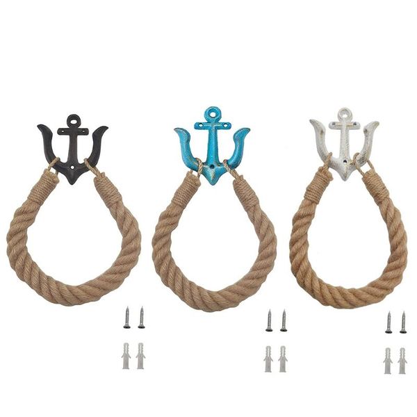 

hooks & rails q1fd nautical rope toilet paper holder towel ring beach themed wall mounted with metal hook for bathroom decor