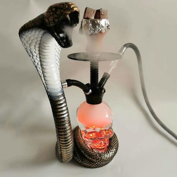 

Hookahs Arabian full set bar hookah snake pipe pot skull LED light hookah can be single double four pipes Hookah Water Pipe
