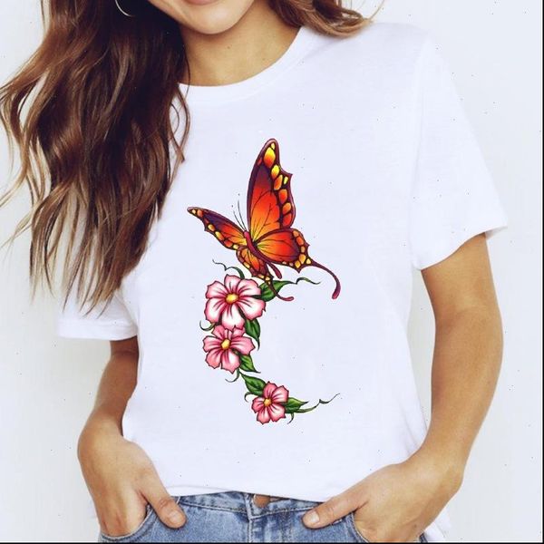 

womens t shirt shirts for women butterfly spring autumn floral 90s printing clothing print lady graphic ladies female tee, White