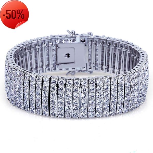 

hiphop trendsetter bracelet 6 row zircon gold plated hip hop men's, Black
