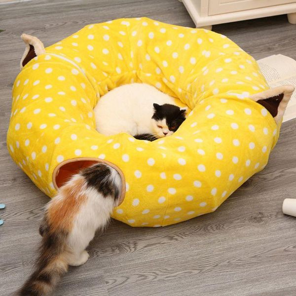 

cat beds & furniture pet play tube tunnel central mat for cats dogs soft full/half round shaped pad