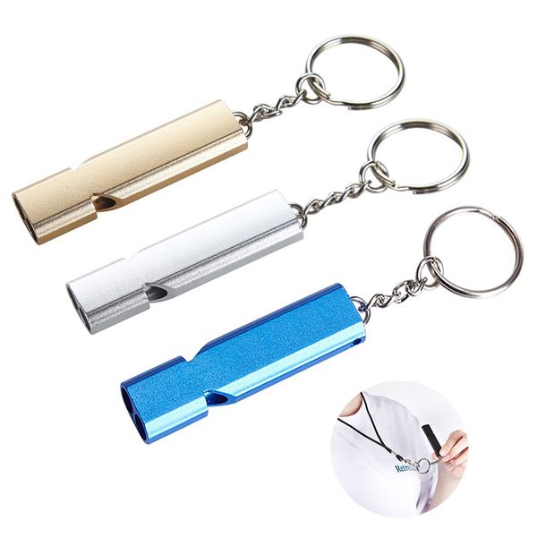 7 Farben Metallpfeife Schlüsselanhänger Anhänger Aluminiumlegierung Doppelloch Überlebenspfeife Schlüsselanhänger Outdoor Notfallwerkzeug