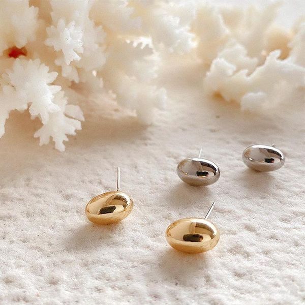 

stud minimalist gold color oval shape beans earrings small geometric for women femme metal 2021 party jewelry, Golden;silver