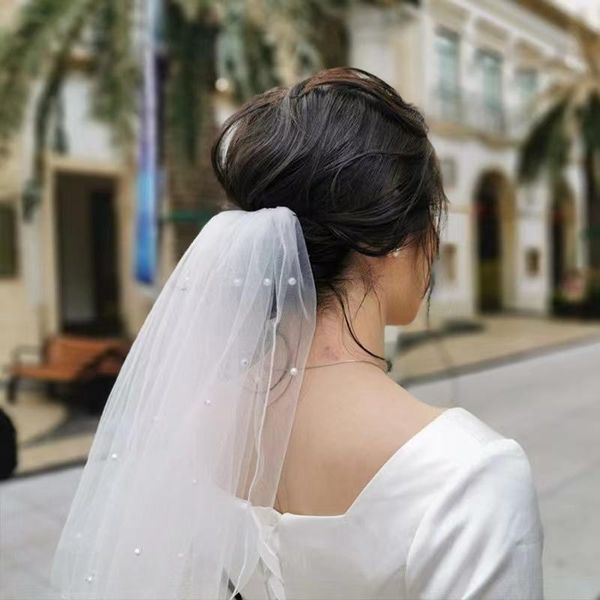 

bridal veils pearl veil party short white wedding accessories veu de noiva, Black