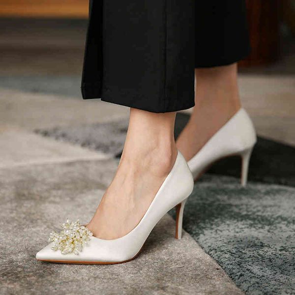 

dress shoes hkxn fashion french-style bride bridesmaid white pearl heel large size high heels wedding for women hei3, Black