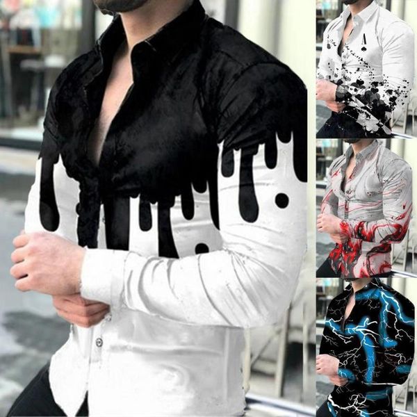 

men's casual shirts shirt colorful print single-breasted autumn winter all over printed button long sleeve hawaiian, White;black