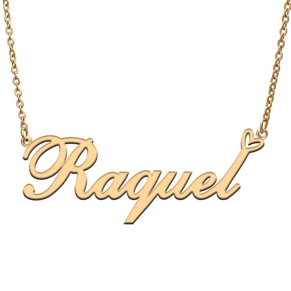 

pendant necklaces love heart raquel name necklace for women stainless steel gold & silver nameplate femme mother child girls gift