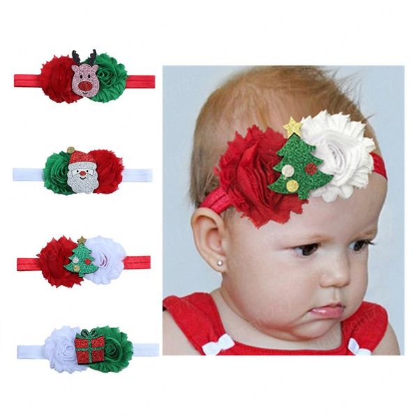 Moda Natale Fasce per bambina Fasce per capelli in chiffon con nastro di giunzione dolce carino Copricapo decorativo per neonato Accessori per capelli