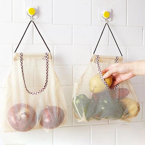 

storage bags fruit vegetable garlic onion hanging bag breathable reusable mesh organizer home kitchen accessories hk-30
