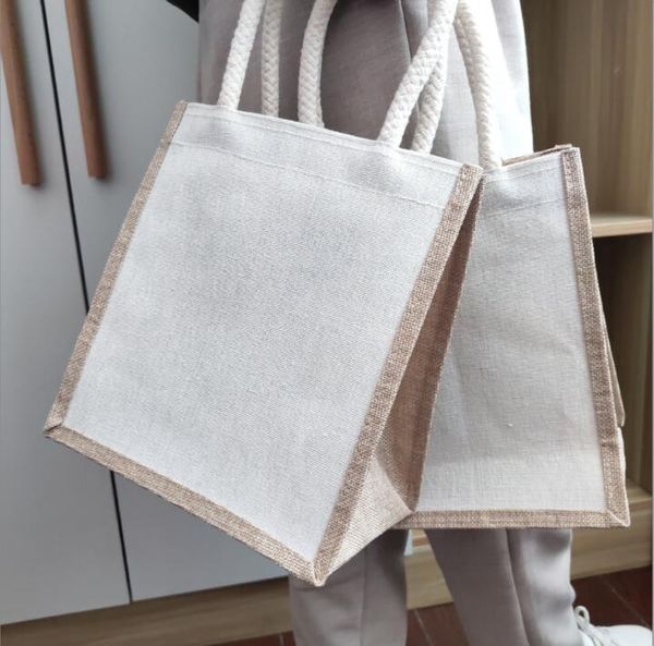 

dhl30pcs stuff sacks sublimation diy white blank jute large capacity vertical section handbag