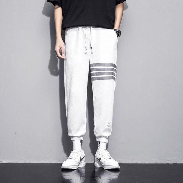 

men's pants joggers men streetwear casual male fashion striped ankle length sweatpants skinny sportwear wide-leg harem, Black