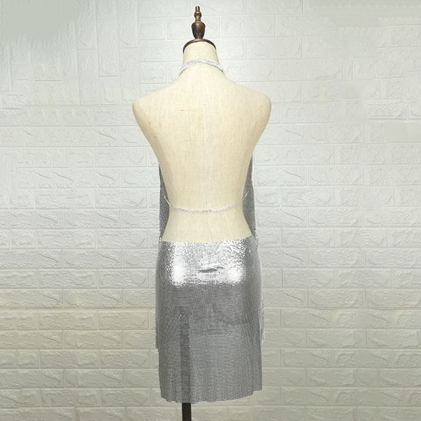 

2021 new metal halter night club summer deep v-neck dress women beach dress sequin mini club party dresses vestidos, Black;gray