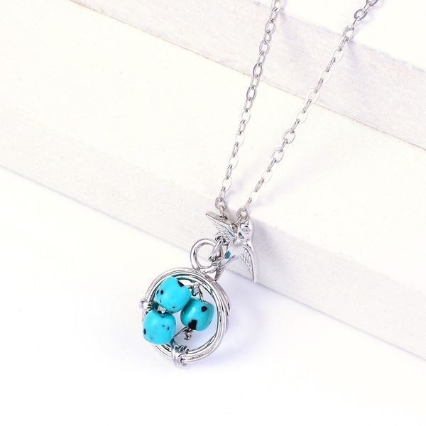

creative new alloy swallow homing pendant necklace three turquoise bird's nest chain, Black