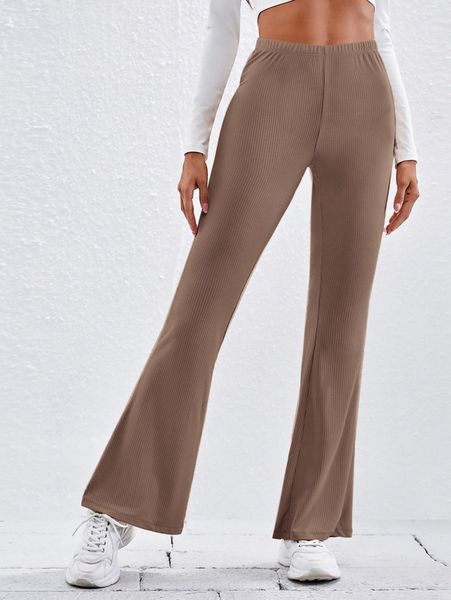 

flare leg rib-knit pants s0dy#, Black;white