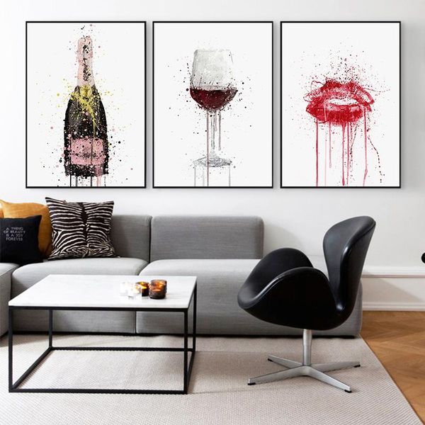 

wine bottle and red wall art canvas painting modern poster print picture for living room decor drop home paintings
