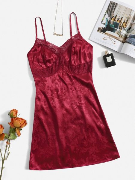 

lace trim jacquard satin cami dress q7rn#, Black;gray